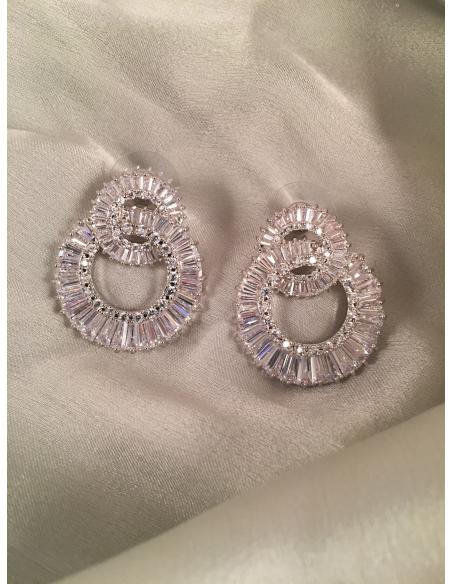 PENDIENTES NOVIA EN RODIO Y CIRCONITAS, DOBLE CIRCULO