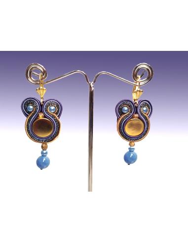 PENDIENTES FLAMENCA ORO Y AZUL CLARO