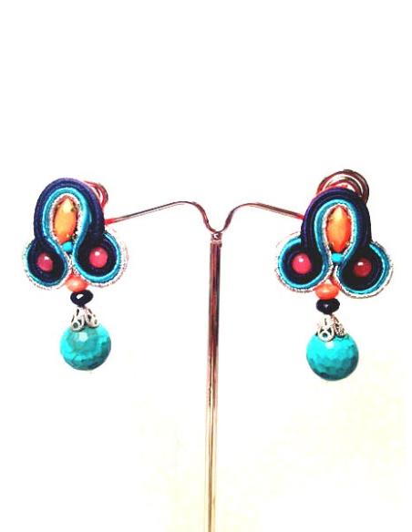 PENDIENTES FLAMENCA CORAL Y AZUL (MEDIDAS: 4 x 2 cm)