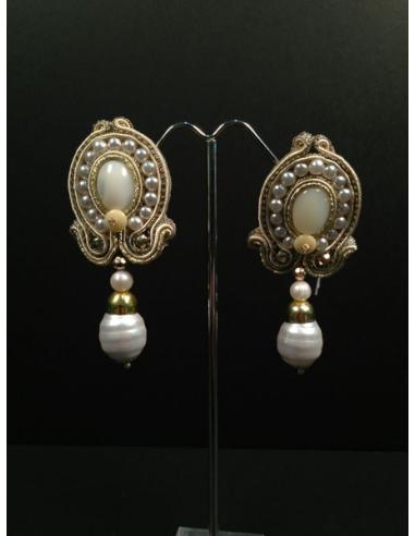 PENDIENTES FLAMENCA SOUTACHE BEIGE 