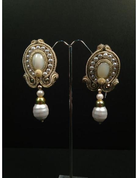 PENDIENTES FLAMENCA SOUTACHE BEIGE 