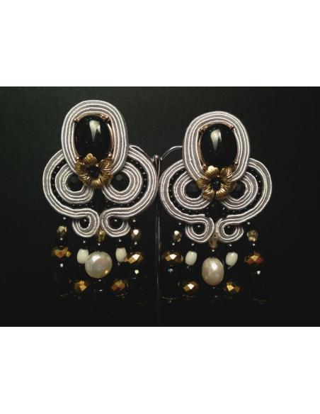 PENDIENTES FLAMENCA CHAMPAGNE NEGRO