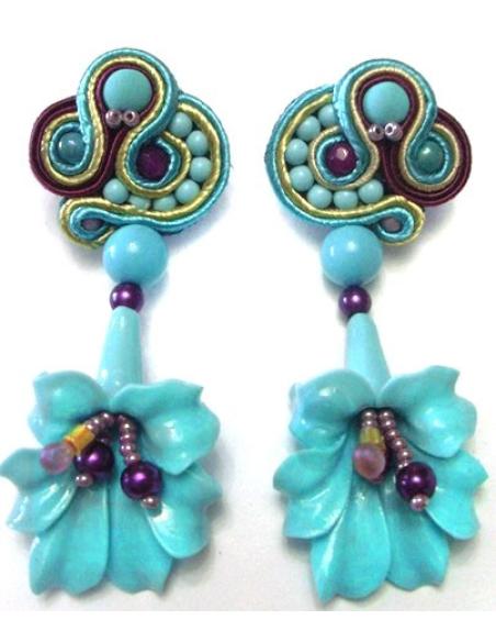 PENDIENTES FLAMENCA TURQUESA BEIGE AMATISTA FLOR