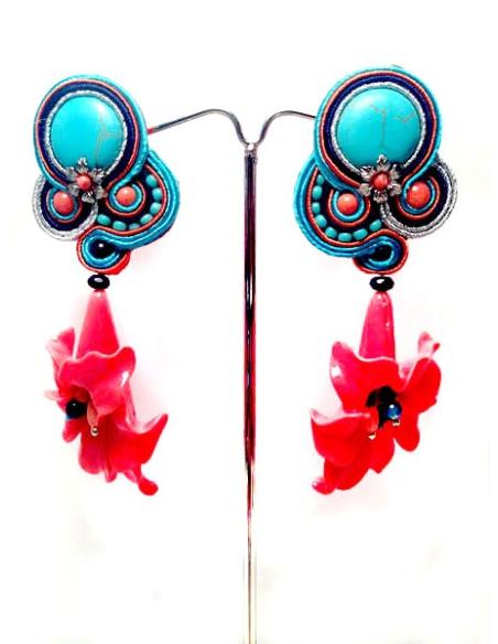 PENDIENTES FLAMENCA CORAL DE FLORES