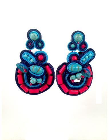 PENDIENTES FLAMENCA CORAL Y AZUL