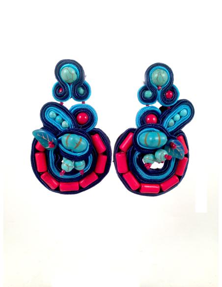 PENDIENTES FLAMENCA CORAL Y AZUL
