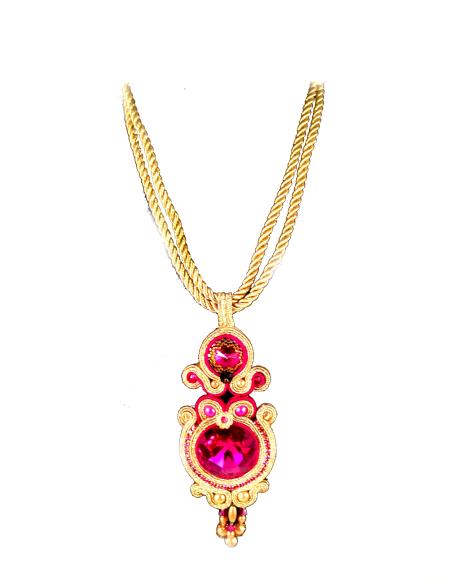 COLGANTES SOUTACHE CRISTAL SWAROSKY ORO CON FUXIA