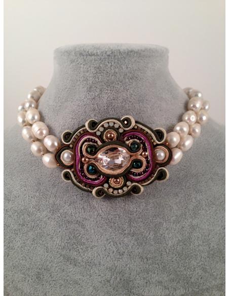 GARGANTILLA DE DISEÑO SOUTACHE,CHOKER PERLAS PIEZA SOUTACHE
