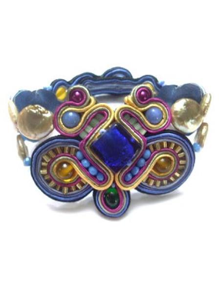 PULSERA SOUTACHE DE DISEÑO   ETCNICO AZUL