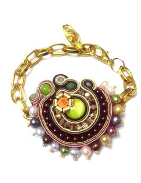 PULSERA  SOUTACHE,TIERRA