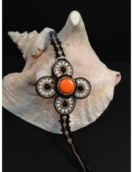 PULSERA  SOUTACHE, FLOR PEQUEÑA