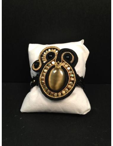 PULSERA  SOUTACHE, ORO CON NEGRO PEQUEÑA