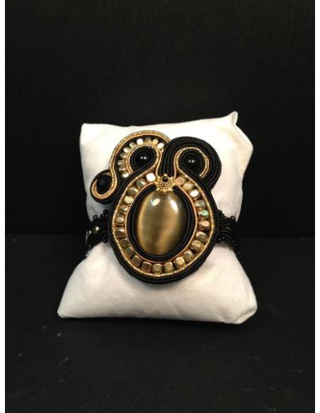PULSERA  SOUTACHE, ORO CON NEGRO PEQUEÑA