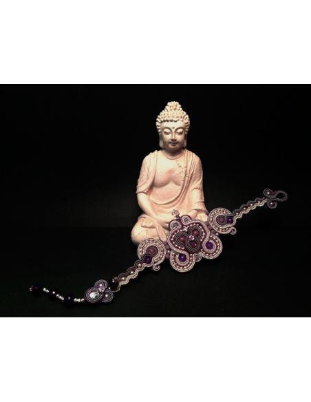 PULSERA DE DISEÑO SOUTACHE,PLATA AMATISTA GRANDE
