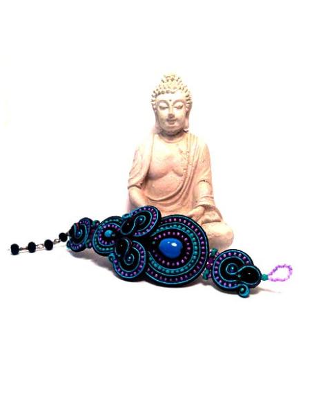 PULSERA DE DISEÑO SOUTACHE,TURQUESA MALVA GRANDE