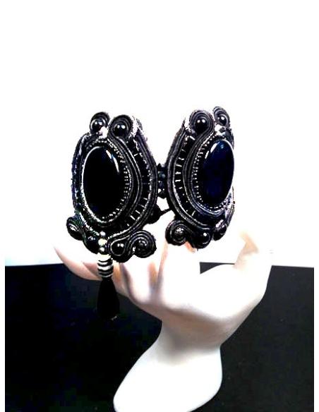 PULSERA DE DISEÑO SOUTACHE,NEGRO GRANDE