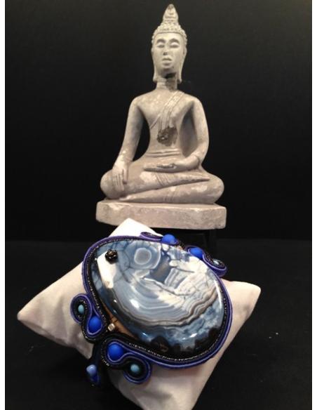 PULSERA DE DISEÑO SOUTACHE,AGATA AZUL SUTACHE DPS 12-00