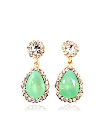PENDIENTE FIESTA  LAGRIMA CRISTAL COLOR  VERDE AGUA CON STRASS, MEDIDAS: 3CM LARGO, 1CM ANCHO, ANTI ALERGICO