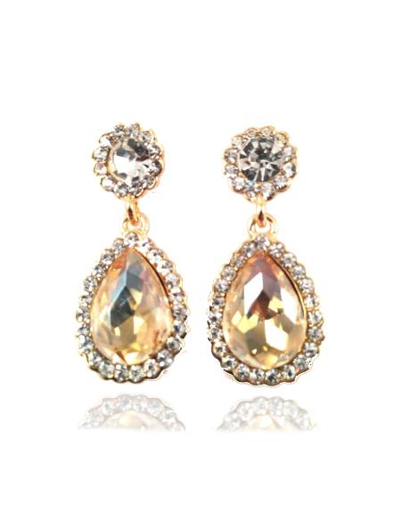 PENDIENTE FIESTA  LAGRIMA CRISTAL COLOR AMBAR CON STRASS, MEDIDAS: 3CM LARGO, 1CM ANCHO, ANTI ALERGICO