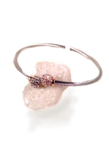 PULSERA RIGIDA MEDIA CAÑA DE RODIO CON BOLASD DE CIRCONITAS