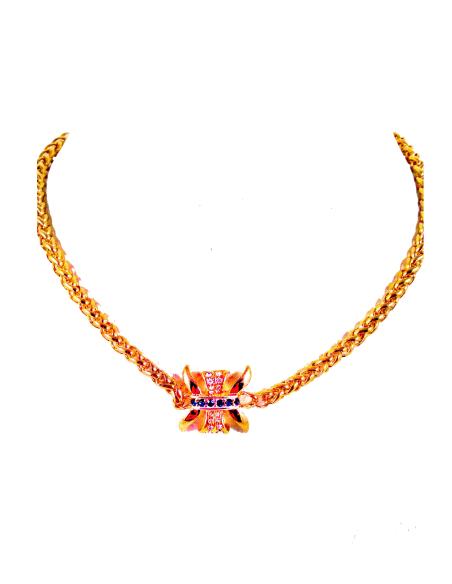 GARGANTILLA CHAPADA ORO 18K, CORDON CON MOTIVO CRUZ, MEDIDAS: LARGO 45CM,ANCHO CORDON 0.5CM, MOTIVO:2*2CM