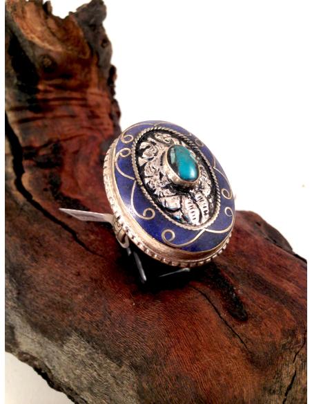 ANILLO PLATA LAPIZ LAZULI OVAL GRANBADO NEPAL