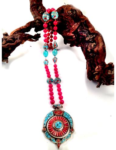 COLLAR PLATA RUBI PIEZA TIBET MONTADA