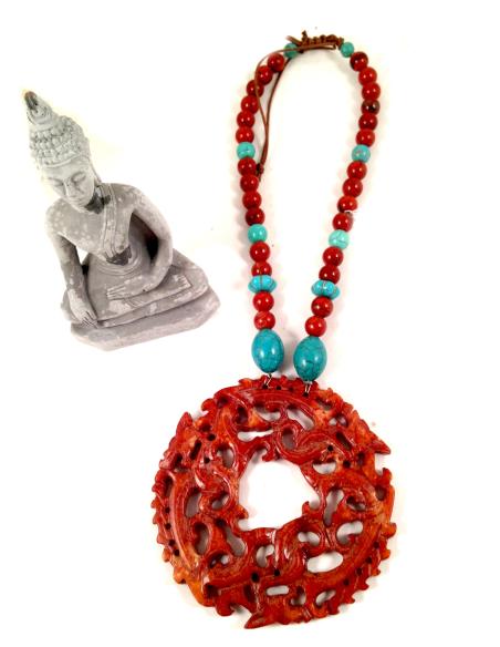 COLLAR  PIEDRAS NATURALES MEDALLON JADE GIGANTE, LARGO AJUSTABLE, DIAMETRO MEDALLON 10CM