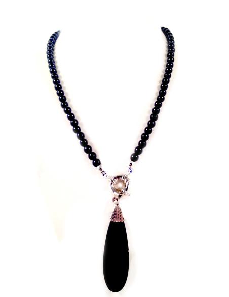 COLLAR PIEDRA NATURAL ONIX CON COLGANTE DE PLATA, MEDIDAS: LARGO COLLAR 50CM, COLGANTE 4.5*1CM