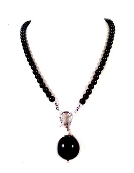 COLLAR PIEDRA NATURAL ONIX CON COLGANTE DE PLATA, MEDIDAS: COLLAR 50CM, COLAGANTE 3.5CM DIAMETRO