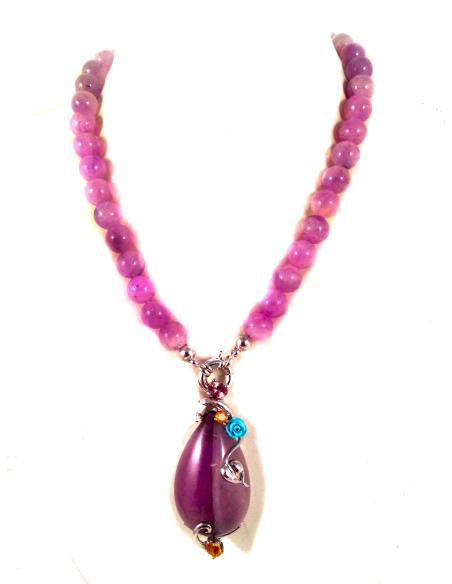 COLLAR PIEDRA AMATISTA CON COLGANTE DE PLATA Y CIERE MARINERO,LARGO DEL COLLAR 50CM, COLGANTE 3.5*2CM