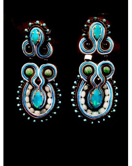 PENDIENTE SOUTACHE MODA FLAMENCA, AZUL NEGRO DPS 28-00