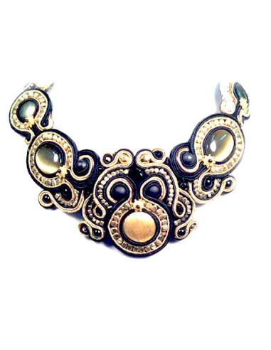 GARGANTILLA EXCLUSIVA SOUTACHE ORO CON NEGRO FLECOS