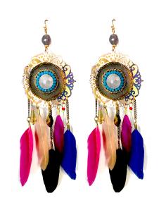 PENDIENTES LARGOS ETNICOS CON PLUMAS