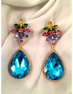 PENDIENTES LARGOS DE FIESTA LAGRIMA AZUL DE CRISTAL