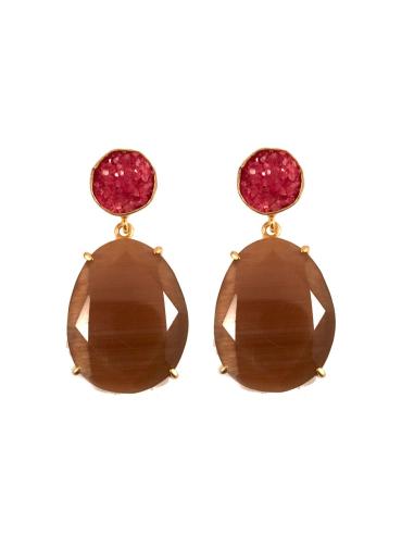 PENDIENTES DE PIEDRA NATURAL MARRON CON RUBI