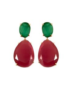 Imagen del producto PENDIENTES DE PIEDRA  FUCSIA CON VERDE