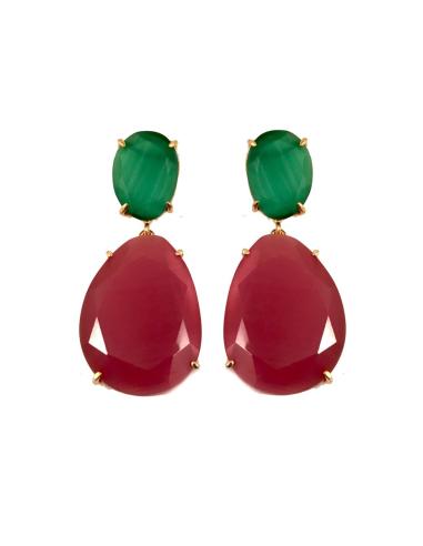 PENDIENTES DE PIEDRA  FUCSIA CON VERDE