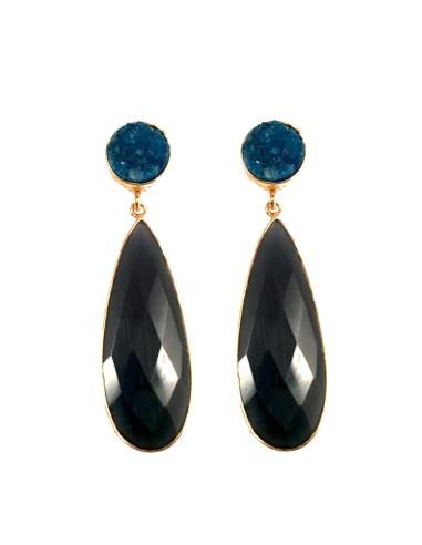 PENDIENTES DE PIEDRA FORMA DE LAGRIMA AZUL MARINO MUY OSCURO CON AZUL CLEIN
