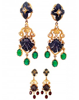 PENDIENTE PLATA CHAPADO ORO Y PIEDRAS SEMIPRECIOSA (MEDIDAS: 6.5L*1.5A, CM)