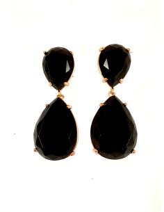 PENDIENTE NEGRO PIEDRA NATURAL, CON MONTURA CHAPADA EN ORO, MEDIDAS: LARGO 4CM