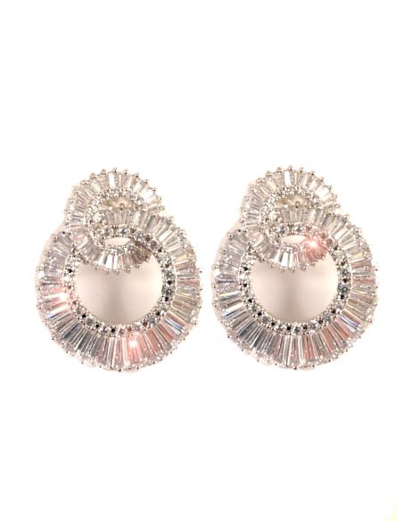 PENDIENTES NOVIA EN RODIO Y CIRCONITAS, DOBLE CIRCULO