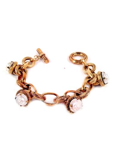 PULSERA CHAPADA ORO CON ROSAS TALLADAS COLGANDO