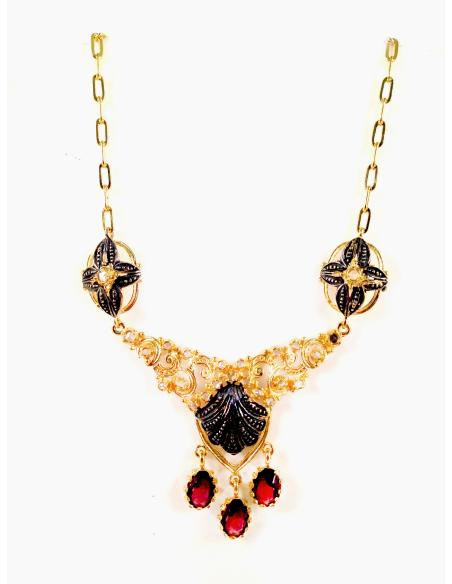 GARGANTILLA PLATA CHAPADO ORO Y PIEDRAS SEMIPRECIOSAS (MEDIDAS: CADENA 45 CM, MOTIVO:8*4,CM)