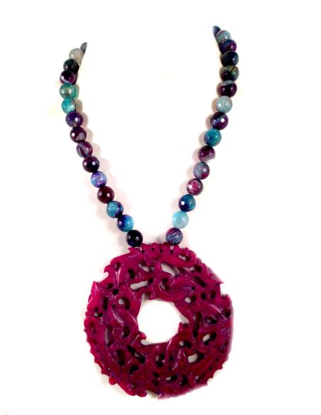 COLLAR  PIEDRAS NATURALES MEDALLON JADE GIGANTE, LARGO AJUSTABLE, DIAMETRO MEDALLON 10CM