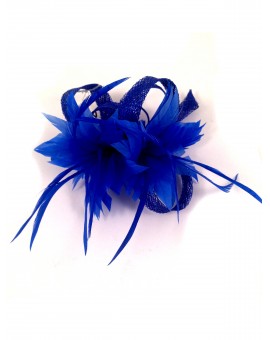 TOCADOS AZULON PARA BODAS Y EVENTOS CON FLORES Y PLUMAS, DIAMETRO 7CM APROX