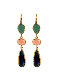PENDIENTES DE PIEDRA NATURAL CON MONTURA CHAPADA EN ORO, TRICIOLOR\n