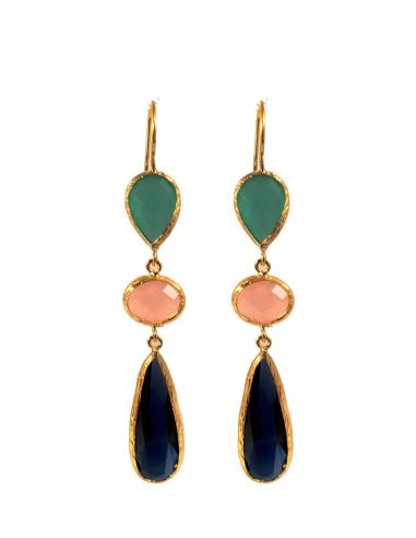 PENDIENTES DE PIEDRA NATURAL CON MONTURA CHAPADA EN ORO, TRICIOLOR\n