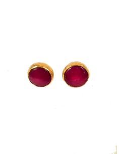 PENDIENTES DE PIEDRA NATURAL DE BOTON COLOR FUCSIA