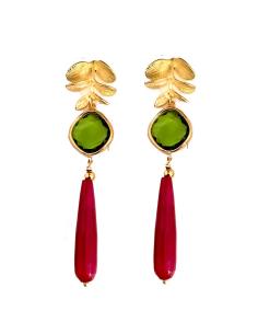 PENDIENTES PIEDRA Y CRISTAL COLOR VERDE OLIVA Y LAGRIMA DE PIEDRA